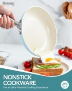 MICHELANGELO Pots and Pans Set Non Stick, 8-Piece Ti-infused Ceramic Cookware Set with Silicone Utensils - Induction Compatible, Oven Safe, PFOA-Free, Blue - Image 3