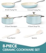 MICHELANGELO Pots and Pans Set Non Stick, 8-Piece Ti-infused Ceramic Cookware Set with Silicone Utensils - Induction Compatible, Oven Safe, PFOA-Free, Blue - Image 5