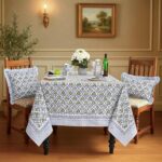 Ridhi Light Steel Blue Hand Block Print Cotton Rectangle Tablecloth 118" x 70" inches Reusable Table Cover Decorative Everyday Use for Dining Room, Farmhouse, Home Gift for Spring, Mother's Day - Image 3