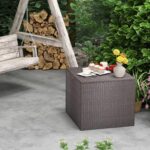 Tangkula 72 Gallon Square Deck Box, Patio Mix Brown Rattan Storage Container w/Zippered Liner & Solid Pneumatic Rod, Sturdy L-Shaped Aluminum Feet, Outdoor Wicker Deck Box for Front Porch, Backyard - Image 4