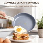 Ammeloo 18-Piece Ceramic Pots and Pans Set Non Stick, Non Toxic Cookware Set with Removable Handles, Pot Sets for Cooking, Induction Ready, Dishwasher & Oven Safe, PFAS PFOA & PTFE Free (Cream White) - Image 4
