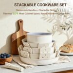 Ammeloo 18-Piece Ceramic Pots and Pans Set Non Stick, Non Toxic Cookware Set with Removable Handles, Pot Sets for Cooking, Induction Ready, Dishwasher & Oven Safe, PFAS PFOA & PTFE Free (Cream White) - Image 5