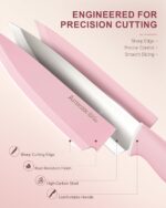 Astercook Knife Set with Block and Sharpener, 22 Piece Kitchen Knife Set Dishwasher Safe, Space-Saving Clear Knife Block with Knives for Everyday Home Cooking Mothers Day Gifts Pink - Image 3