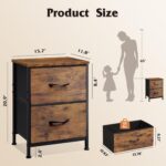 WLIVE Night Stand, Small Dresser with 2 Drawers & Wooden Top, Nightstand with Fabric Bins, Bedside Table End Table for Bedroom, Closet, Entryway, College Dorm, Rustic Brown - Image 4