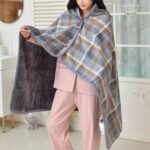 forestfish Fleece Wearable Blanket, Plaid Lap Blanket Comfy Poncho Throw with Buttons for Bed Sofa Office - Image 5