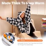 Giggling Getup Wearable Blanket Hoodie for Adults Gifts for Teen Girls Sister Women Sherpa Fleece Printed Hooded Blanket Sweatshirt Warm Cozy with Pocket & Sleeves Black Plaid - Image 3
