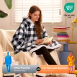 Giggling Getup Wearable Blanket Hoodie for Adults Gifts for Teen Girls Sister Women Sherpa Fleece Printed Hooded Blanket Sweatshirt Warm Cozy with Pocket & Sleeves Black Plaid - Image 6