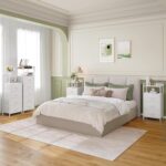Somdot Tall Dresser for Bedroom, 5 Drawers Nightstand Vertical Storage Tower Unit, Night Stand Furniture with Fabric Drawer Organizer in Bedside Hallway, Entryway, Kids Room, Closet, White Leather - Image 3