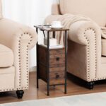 LOAKEKEL Narrow Nightstand with Charging Station, End Tables Living Room Set of 2, Skinny Side Table with Fabric Drawers, Slim Sofa Table for Bedroom, Small Spaces, Couch, Rustic Brown, HETNDP02PBR - Image 3