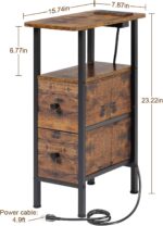LOAKEKEL Narrow Nightstand with Charging Station, End Tables Living Room Set of 2, Skinny Side Table with Fabric Drawers, Slim Sofa Table for Bedroom, Small Spaces, Couch, Rustic Brown, HETNDP02PBR - Image 4