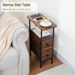 LOAKEKEL Narrow Nightstand with Charging Station, End Tables Living Room Set of 2, Skinny Side Table with Fabric Drawers, Slim Sofa Table for Bedroom, Small Spaces, Couch, Rustic Brown, HETNDP02PBR - Image 5