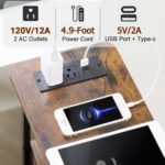 LOAKEKEL Narrow Nightstand with Charging Station, End Tables Living Room Set of 2, Skinny Side Table with Fabric Drawers, Slim Sofa Table for Bedroom, Small Spaces, Couch, Rustic Brown, HETNDP02PBR - Image 6