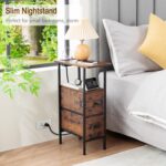 LOAKEKEL Narrow Nightstand with Charging Station, End Tables Living Room Set of 2, Skinny Side Table with Fabric Drawers, Slim Sofa Table for Bedroom, Small Spaces, Couch, Rustic Brown, HETNDP02PBR - Image 7