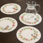 Home Dining Essentials Round Cotton Placemats, Floral Design Table Mats, 15 Inch Braided Woven, Heat-Resistant, Set of 4, White with Decorative Pattern for Casual Dining (Beautiful Bird, 15" Round) - Image 3