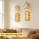 HOMECOR Easter Wall Decor Set of 2 - Boho & Modern Farmhouse Hanging Wooden Vase with Fairy Lights & Artificial Plants, Spring Wall Art for Living Room, Bedroom, Bathroom, Mothers Day Home Decor Gift - Image 3