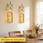 HOMECOR Easter Wall Decor Set of 2 - Boho & Modern Farmhouse Hanging Wooden Vase with Fairy Lights & Artificial Plants, Spring Wall Art for Living Room, Bedroom, Bathroom, Mothers Day Home Decor Gift - Image 4