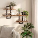 HOOBRO Floating Shelves, 15 Inch Wall Shelf Set of 2, Wall Mounted Storage Shelves 2-Tier, Hanging Bathroom Shelves, for Living Room, Bedroom, Bathroom, Kitchen, Rustic Brown and Black BF32BJ01G1 - Image 2