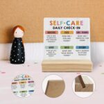 Mental Health Desk Decor, Inspirational Self Care Daily Check in Wood Desk Sign, Therapy Office Shelf Decor, Motivational Wooden Plaque with Wood Stand for Home Counseling Office Table - Image 5