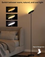 JOOFO LED Floor Lamp – Super Bright Torchiere with Remote & Foot Switch, Stepless Dimmable Tall Standing Lamp, 69" Modern Pole Light for Corner, Living Room, Bedroom, Reading, Office - Image 4
