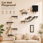 Modern Wall-Mounted Cat Furniture - 5pcs Cat Wall Shelves, Wooden Climber Includes House, Bridge, Tree, Steps, and Scratcher (Black) - Image 3