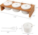 MyGift 10 Pcs Sauce Serving Dish, Hosting Party Essentials Host Gift, 3 Ceramic Ramekin Chip Dip Bowls with Lids & Spoons, Premium Bamboo Server Tray, Condiment Pot Entertaining - Image 3