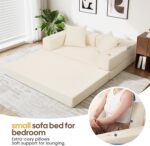 COMAX Futon Sofa Bed, 4‑in‑1 Convertible Sofa Bed, Folding Boneless Couches for Living Room, Fold Out Small Foldable Loveseat Floor Sleeper Comfy Mattress Lounge Space‑Saving, Beige - Image 4