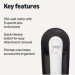 Amazon Basics 6-Speed Electric Hand Mixer with Turbo and Stainless Steel Whisk, Snap-On Storage Case, 250 Watts, Black - Image 3