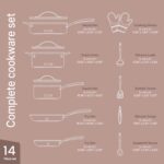 Crystal Kung Minkoff Ceramic Cookware Set – 14-Piece Pots and Pans Set with Lids, Silicone Utensils & Oven Mitts, Nonstick and Non-Toxic, PTFE/PFAS Free, Dishwasher & Stovetop Safe Up to 500°F - Image 3
