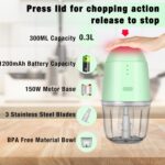 Food Processor - Cordless Mini Food Processor & Portable Small Food Chopper for Vegetables Fruit Salad Onion Garlic,Kitchen,1.3Cup 10 0z,150 Watts,Glass Container Dishwasher Safe (Green) - Image 4