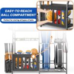 Heavy Duty Garage Sports Equipment Organizer, All-in-One Golf Bag Storage Rack & Multi-Sport Ball Holder for Basketballs, Bats & Kids Toys, Indoor/Outdoor Free Standing Gear Bin - Image 7