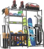 Heavy Duty Garage Sports Equipment Organizer, All-in-One Golf Bag Storage Rack & Multi-Sport Ball Holder for Basketballs, Bats & Kids Toys, Indoor/Outdoor Free Standing Gear Bin - Image 10