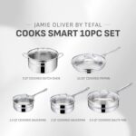 Jamie Oliver by T-fal Cook Smart 10-Piece Cookware Set, Uncoated Stainless Steel, Robust, Fast Heating, Even Cooking, Riveted Handle, Induction safe, Oven and dishwasher safe - Image 3