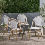 Christopher Knight Home Philomena Outdoor French Bistro Chair (Set of 4), Gray + White + Bamboo Print Finish - Image 3
