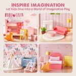 Tiny Land Wooden Dollhouse for Girls - 6 Rooms Wooden Doll House, DIY Pretend Doll House with 31Pcs Furniture Accessories, Creative Gift for Girl Ages 3+ - Image 5