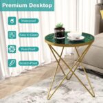 HLR Modern Round Side Table Set of 2, End Table with Marble Effect Top and Gold Metal Frame, Small Side Table for Living Room, Bedroom, Sofa and Couch, Gold Legs, Green Marble top - Image 5
