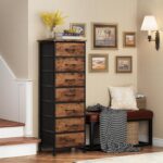 Fixwal Tall Dresser for Bedroom, Storage Dresser Organizer with 7 Fabric Drawers, Nightstand Furniture in Closet, Entryway, Hallway, Rustic Brown Wood Grain Print - Image 3