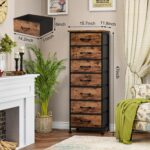 Fixwal Tall Dresser for Bedroom, Storage Dresser Organizer with 7 Fabric Drawers, Nightstand Furniture in Closet, Entryway, Hallway, Rustic Brown Wood Grain Print - Image 4