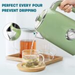 SUSTEAS Electric Kettle - 57oz Hot Tea Water Boiler with Thermometer, 1500W Fast Heating Stainless Steel Pot, Cordless LED Indicator, Auto Shut-Off & Boil Dry Protection, Retro Green - Image 5