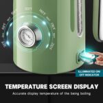 SUSTEAS Electric Kettle - 57oz Hot Tea Water Boiler with Thermometer, 1500W Fast Heating Stainless Steel Pot, Cordless LED Indicator, Auto Shut-Off & Boil Dry Protection, Retro Green - Image 6