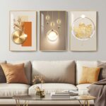 Framed Modern Luxury Gold Wall Art, Set of 3 Piece Contemporary Paintings Artwork for Walls, Golden Prints Pictures with Gold Frame, Wall Decor for Living Room, Hallway, Bedroom, Office 16x24 Inch - Image 3