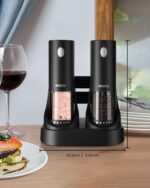 Electric Salt and Pepper Grinder Set with Rechargeable Base - Automatic Refillable Electric Salt and Pepper Shakers with Large Capacity, LED Light & Adjustable Coarseness, Black - Image 4