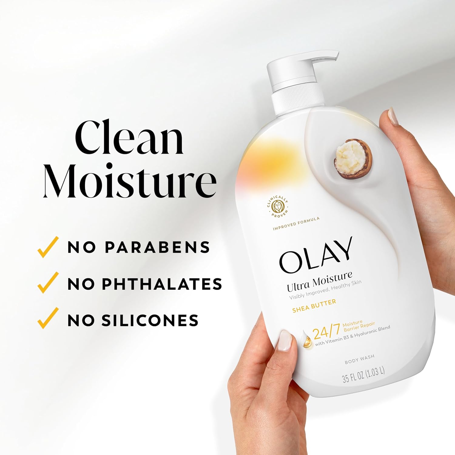 Olay Body Wash for Women, Ultra Moisture, 24/7 Moisture Barrier Repair, Hydrating Formula for Visibly Healthy Soft Skin, Vitamin B3 & Hyaluronic Blend, For All Skin Types, Shea Butter Scent, 35 fl oz - Image 8