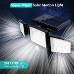 Tuffenough Solar Outdoor Lights 2500LM 210 LED Security Lights with Remote Control,3 Heads Motion Sensor Lights, IP65 Waterproof,270° Wide Angle Flood Wall Lights with 3 Modes(2 Packs) - Image 5