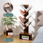 Yoobure Tree Bookshelf - 6 Shelf Retro Floor Standing Bookcase, Tall Wood Book Storage Rack for CDs/Movies/Books, Utility Book Organizer Shelves for Bedroom, Living Room, Home Office, Rustic Brown - Image 3