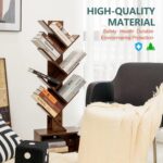 Yoobure Tree Bookshelf - 6 Shelf Retro Floor Standing Bookcase, Tall Wood Book Storage Rack for CDs/Movies/Books, Utility Book Organizer Shelves for Bedroom, Living Room, Home Office, Rustic Brown - Image 4
