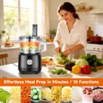 Davivy 7-Cup Food Processor with Built-in Storage Drawer | 600W Motor, 10-Blade Set for French Fries, Wavy Slicing, Dough Kneading | 3-Speed Compact Chopper for Home Kitchen Meal Prep, Black - Image 4