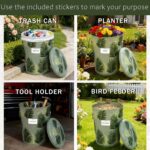 Decorative Outdoor Storage Bin with Lid - 10 Gallon Hand-Painted Metal Can for Garden Tool Organization & Birdseed Storage, Squirrel-Proof (Green Palm Leaf) - Image 4