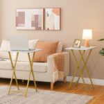 HOOBRO Folding TV Tray Tables, Set of 2 Side Table for Small Space, Industrial Snack Tables for Eating at Couch, Stable Metal Frame, Easy Assembly, Space Saving, Marble and Gold DM25BZ01 - Image 3