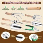 Gardening Tools 9-Piece Heavy-Duty Garden Tools Set, Stainless Steel Garden Hand Tools with Purple Floral Tote Bag and Repotting Mat Garden Supplies Kit Gifts for Women - Image 3