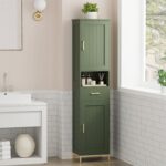 Homhedy 67" H Bathroom Storage Cabinet, Tall Storage Cabinet with Adjustable Shelves, Freestanding Cabinet with Doors and Drawer, Narrow Cabinet for Bathroom, Living Room, Kitchen, Dining Room, Green - Image 5